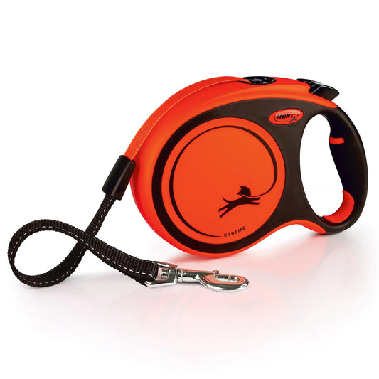 FLEXI Xtreme Tape Retractable Dog Leash for Large Dogs Upto 121 lbs. – 26 ft. Orange/Black | Tangle Free Pet Walking Leash with One-Handed Brake Pause Lock | German Quality Product
